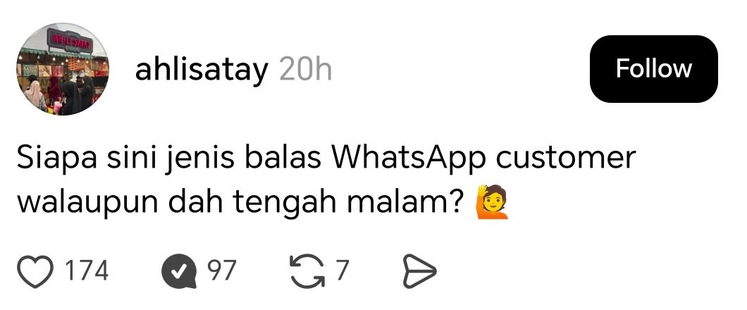 Threads post: Siapa sini jenis balas WhatsApp customer walaupun dah tengah malam?