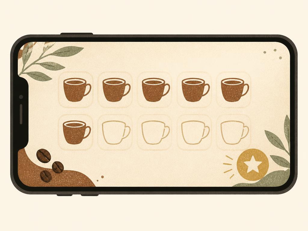 Ilustrasi kad stamp kopi dalam telefon